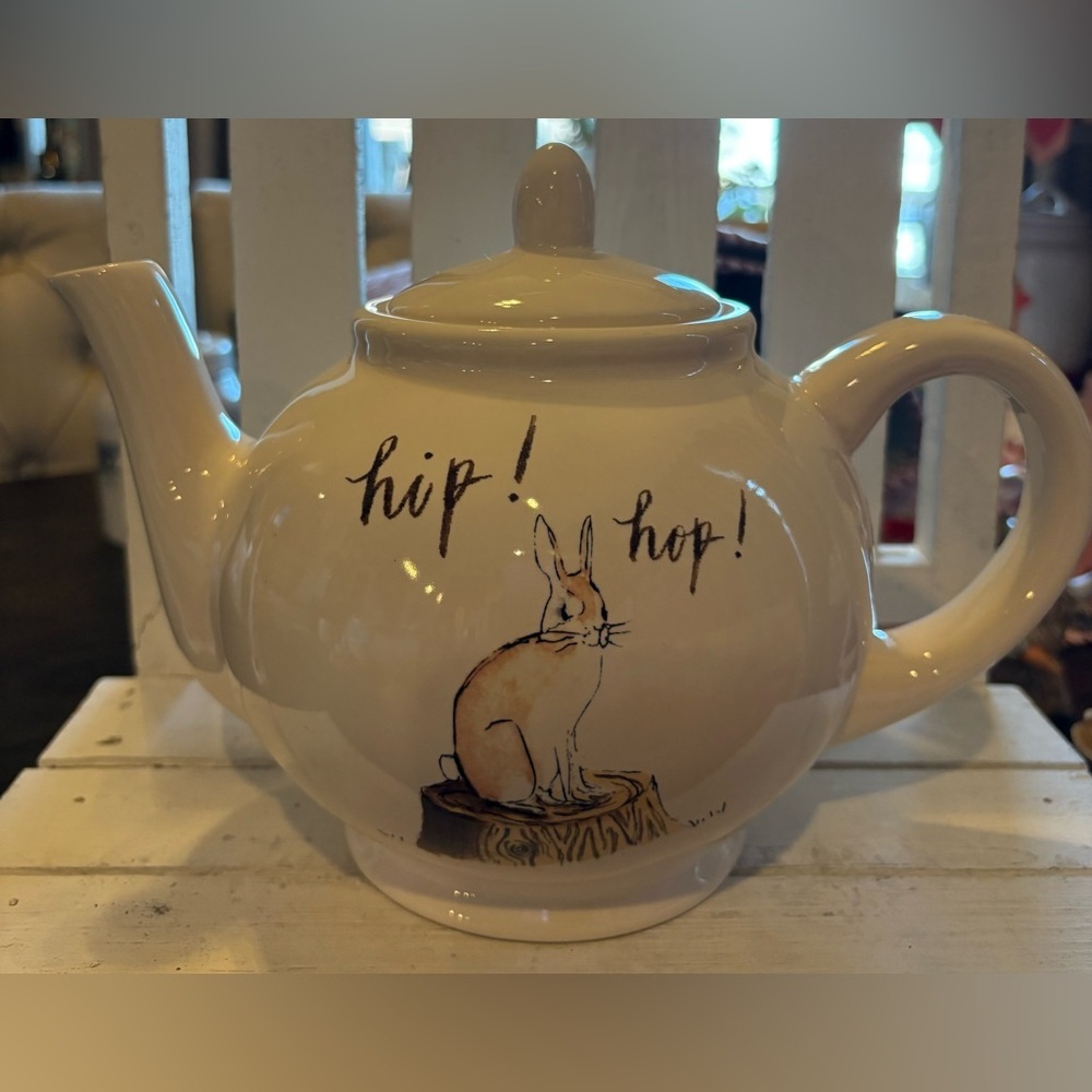 Rae Dunn Cream Teapot with Rabbit Motif